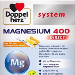 Doppelherz system MAGNESIUM 400 DIRECT– Magnesium als Beitrag für die normale Funktion der Muskeln und des Nervensystems – 30 Portionsbeutel