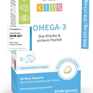 Omega-3 Kapseln für Kinder – Vergleichssieger 2025 – 518 mg Fischöl mit DHA & EPA – zuckerfrei – 90 Mini-Kapseln (1 Monat)