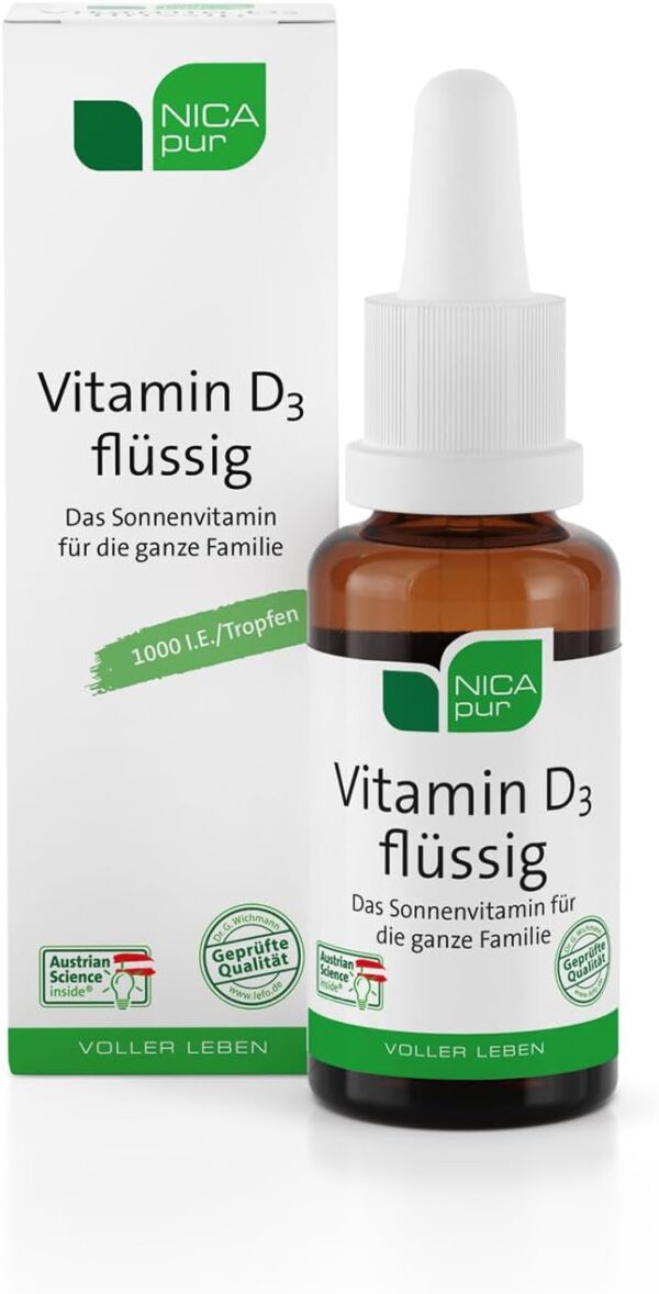 nicapur Vitamin D3 flüssig 1000 I.E - hochdosierte Tropfen - 25 ml (900 Tropfen)