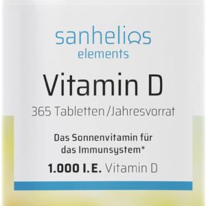 Sanhelios Sonnenvitamin D - 1000 I.E. Vitamin D3 - Unterstützt Knochen, Zähne, Muskeln und Immunsystem* - 365 Microtabletten Jahresvorrat - Nur Premium Zutaten - Hergestellt & geprüft in Deutschland