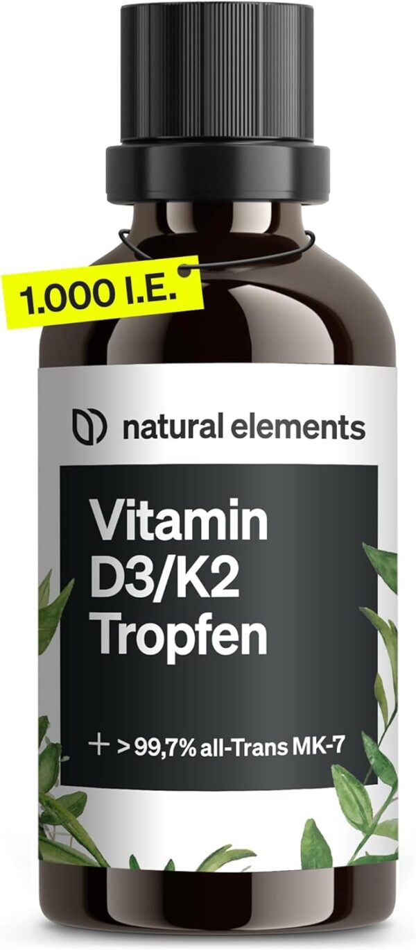 Vitamin D3 + K2 Tropfen 50ml - Premium: 99,7+% All-Trans (K2VITAL® von Kappa) + hoch bioverfügbares Vitamin D3 - Laborgeprüft, hochdosiert, flüssig und in Deutschland produziert