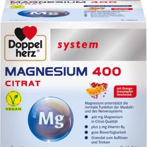 Doppelherz system MAGNESIUM 400 CITRAT – Magnesium als Beitrag für die normale Funktion der Muskeln und des Nervensystems – 40 Portionsbeutel
