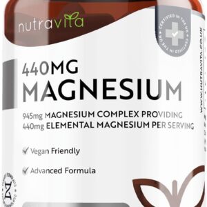 Magnesiumcitrat 1480mg Davon 440mg Elementares Magnesium pro Tagesdosis – 180 Vegane Kapseln von Premium Magnesiumcitrat – GVO Frei und Beste Zertifizierte Qualität - Hergestellt von Nutravita