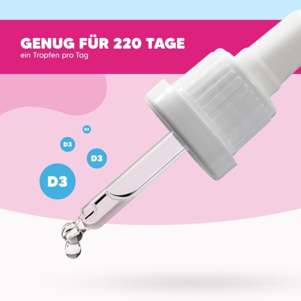 Vitamin D3 Tropfen für Babys & Kinder - 400 IU, 10ml für 220 Tage - Vitamin D Tropfen gut für Immunsystem, Knochen, Zähne, Muskeln - D3 Tropfen sind auch geeignet für Schwangere und stillende Mutter – Bild 3