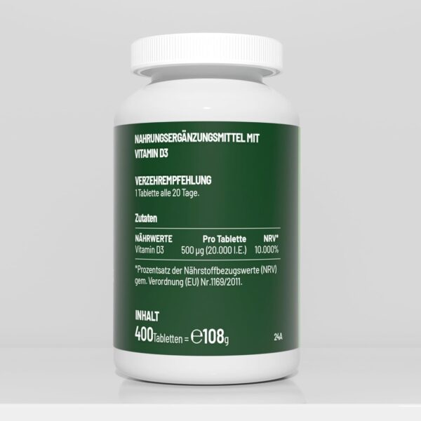 Vitamin D3 20000 I.E. Hochdosiert – 400 Tabletten, Sonnenvitamin für Immunsystem, Vegetarisch, In Deutschland Produziert – Bild 6