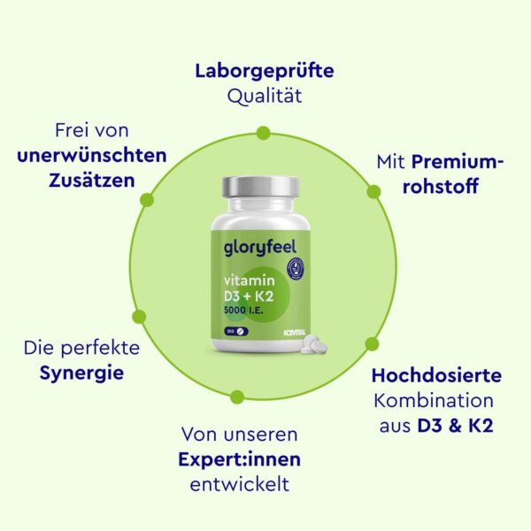 Vitamin D3 K2 5000 IE (2+ Jahre) - Premium: K2VITAL® 99,7+% All-Trans - 200µg Vitamin K2 MK7 Hochdosiert - 1 Tablette/5 Tage - Laborgeprüft, ohne Zusätze in Deutschland hergestellt – Bild 9