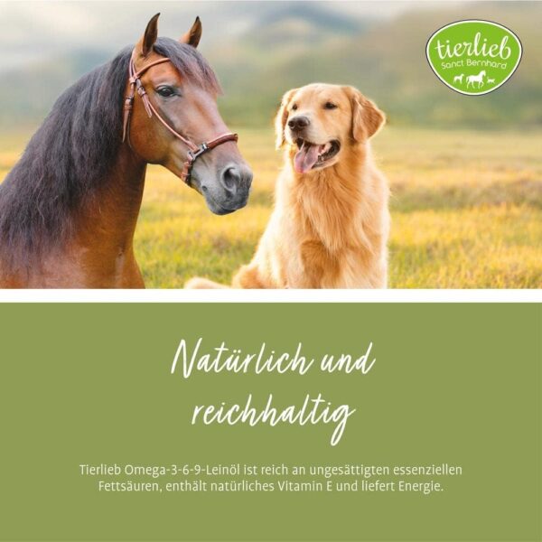 tierlieb Omega-3-6-9 Leinöl für Pferde & Hunde | Reich an ungesättigten essenziellen Fettsäuren | Mit natürlichem Vitamin E | 1 Liter – Bild 2