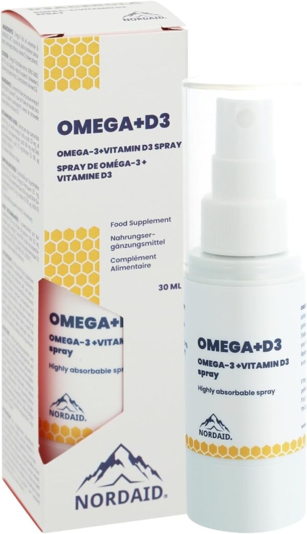 Omega-3 D3 Spray – 4000 IU für 160 Tage – Alternative zu Tropfen & Kapseln – Omega 3 Tropfen – Omega 3 Liquid – Omega 3 Vitamin D – O3 D3 K2 – Nordaid
