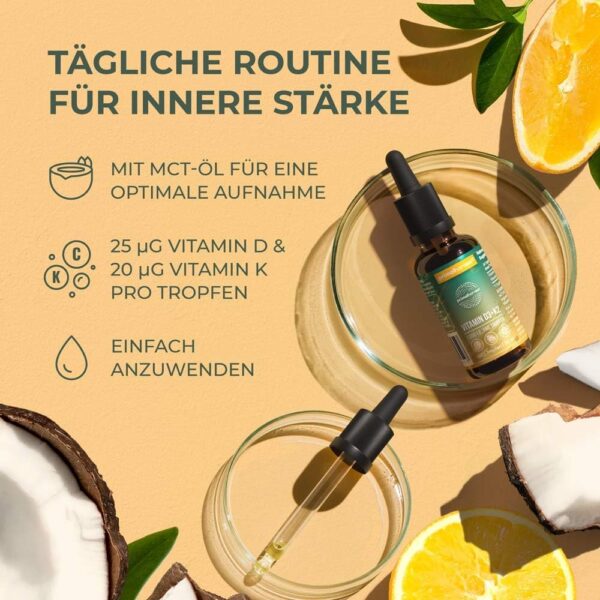 Primal Vitamin D3 & K2 Tropfen von Primal Harvest - Nahrungsergänzungsmittel-Multivitamintropfen mit MCT-Öl, flüssiges Vitamin mit Tropfflasche, für Männer und Frauen, 980 Tropfen. – Bild 4