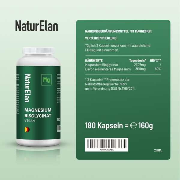 Magnesium Bisglycinat Kapseln - 180 Kapseln, 770mg magnesium glycinat je Kapsel, davon 100mg Elementares Magnesium, Vegan, In Deutschland Produziert – Bild 4