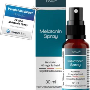 Melatonin Spray, mit Lavendel Extrakt & Vitamin B6- 0,5 mg liquid Melatonin pro Sprühstoß, natürliches Schlafhormon, 30 ml Sprühflasche mit SOFORT EFFEKT- Ohne Alkohol, Hochdosiert & Made in Germany