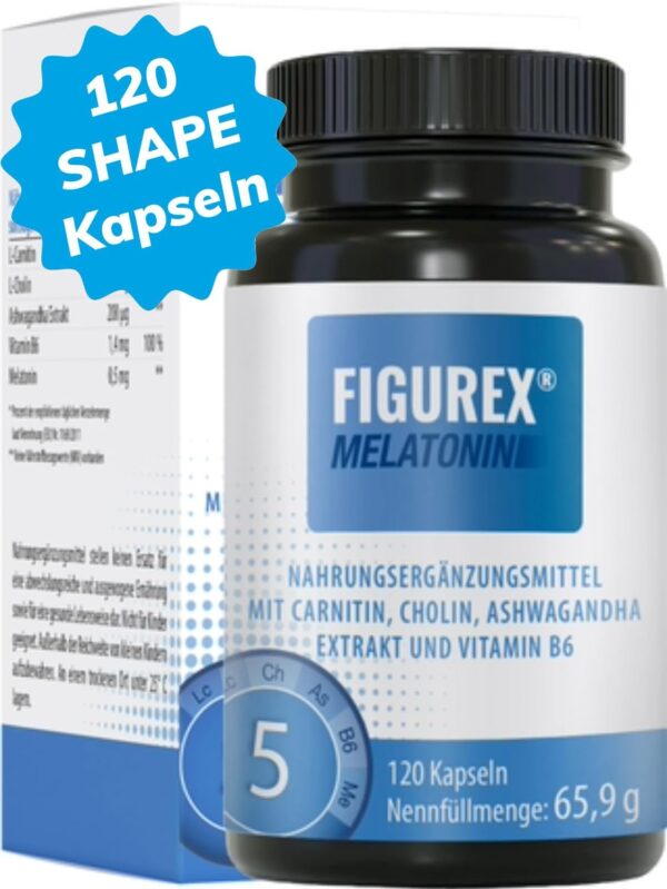 FIGUREX Shape Kapseln, Stoffwechsel-Kur mit Vitamin B6, Melatonin hochdosiert, L-Carnitin hochdosiert und Ashwagandha Extrakt, 120 Kapseln
