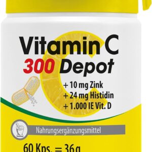 VITAMIN C 300 Depot + Zink + Histidin + Vitamin D Kapseln, für ein gesundes Immunsystem, langanhaltender Depot-Effekt, Laborgeprüft, MADE IN GERMANY