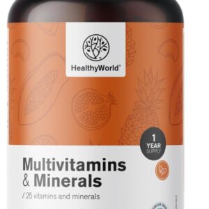 HealthyWorld Multivitamine & Mineralstoffe - 25 Vitamine & Mineralstoffe - 365 Kapseln - Jahresvorrat - Pflanzenkapseln - Immunsystem - mehr Energie- wertvolle Vitamine A-Z - Für Männer & Frauen