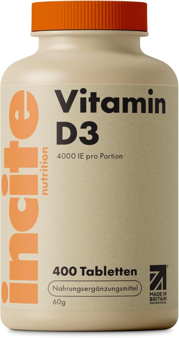 Vitamin D3-400 leicht einnehmbare Premium Vitamin D3-Mikrotabletten – Tablette Cholecalciferol VIT D3-Vegetarisches Nahrungsergänzungsmittel-Hergestellt von Incite Nutrition in Großbritannien
