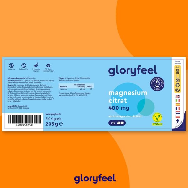 Magnesiumcitrat Kapseln - 2500mg, davon 400mg elementares Magnesium pro Tag - 210 Kapseln Tri-Magnesium Dicitrat Hochdosiert - Vegan, laborgeprüft, ohne Zusätze in Deutschland hergestellt – Bild 2