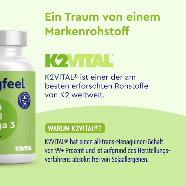Vitamin D3 K2 Omega 3 - Premium: K2VITAL® von Kappa - 99,7+% All-Trans Vitamin K2 MK7 - Omega 3 aus 1000mg Fischöl (Triglycerid Form) + 2.000IE hochbioverfügbares D3 - Sorgfältig laborgeprüft – Bild 4