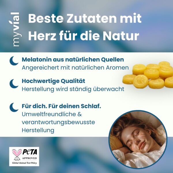 Sleep Melatonin Bonbons zuckerfrei 60 Stück Lutschbonbon ohne Zucker Alternative zu Melatonin Kapseln & Melatonin Gummis vegan produziert in Deutschland – Bild 3