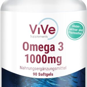 Omega 3 1000mg - 90 Softgels - Omega 3 aus Fischöl - mit EPA, DHA und Vitamin E - Hochdosiert - Qualität aus Deutschland - ViVe Supplements