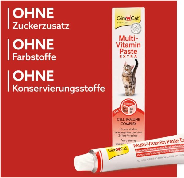 GimCat Multi-Vitamin Paste Extra - Katzensnack mit Fischöl für ein starkes Immunsystem und den Zellstoffwechsel - 1 Tube (1 x 100 g) – Bild 4