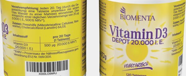 BIOMENTA Vitamin D3 – 120 Vit. D Tabletten hochdosiert - 20.000 IU/St. aus Cholecalciferol - vegetarisch - Premiumqualität – Bild 8