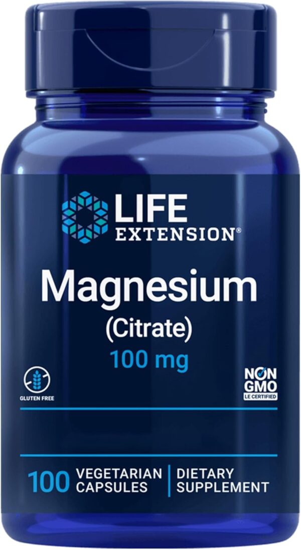 Life Extension, Magnesium Citrate, 100 vegane Kapseln, 100mg Magnesium je Dosis, Glutenfrei, Sojafrei, GMO frei, Geschmacksneutral
