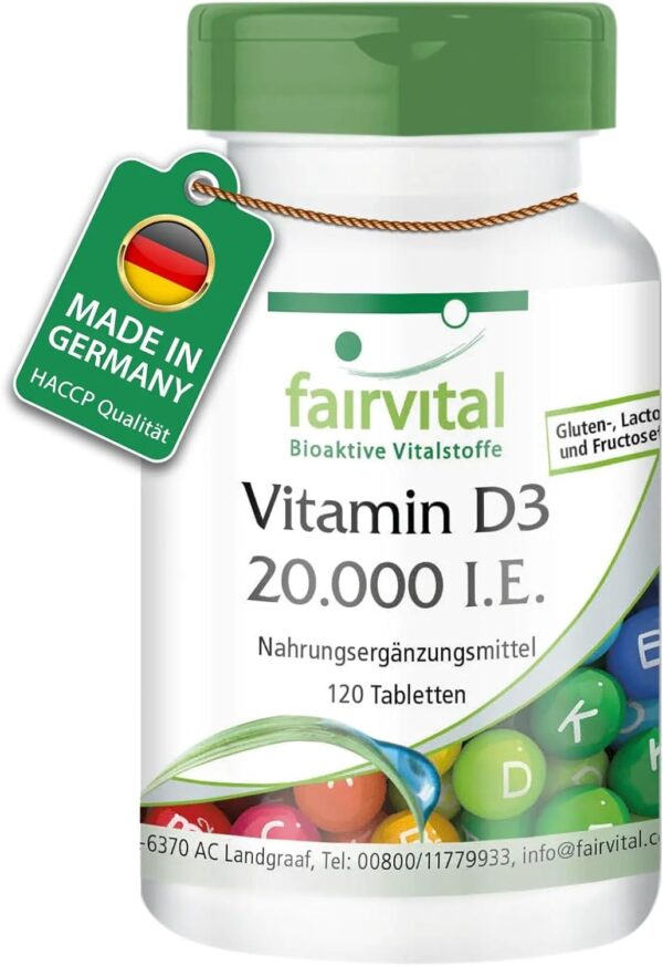 Fairvital | Vitamin D3 20.000 I.E. Depot - 120 Tabletten - HOCHDOSIERT - Cholecalciferol - nur 1 Tablette alle 20 Tage