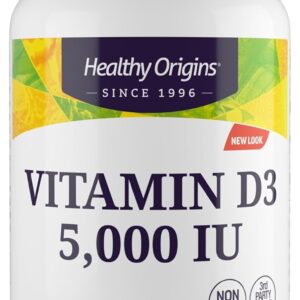 Healthy Origins, Vitamin D3, 360 Softgels, 5.000IU Vitamin D3 je Dosis, Glutenfrei, GMO frei, Geschmacksneutral