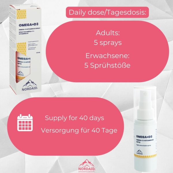 Omega-3 D3 Spray – 4000 IU für 160 Tage – Alternative zu Tropfen & Kapseln – Omega 3 Tropfen – Omega 3 Liquid – Omega 3 Vitamin D – O3 D3 K2 – Nordaid – Bild 5