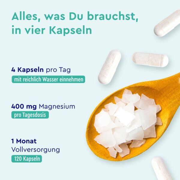 Magnesium Bisglycinat Hochdosiert - Für Muskeln, Knochen und Elektrolytgleichgewicht - Höchste Bioverfügbarkeit - 120 Kapseln Magnesium Glycinat ohne Zusätze - Vegan & Laborgeprüft – Bild 2