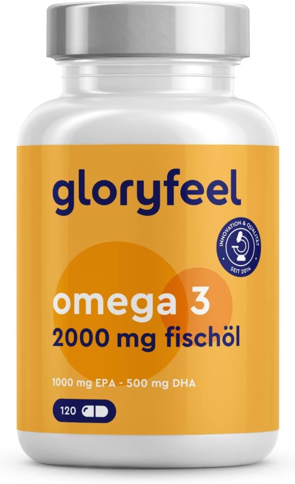 Omega 3 Kapseln - Hochdosiert mit 2000mg Fischöl, 1000mg EPA & 500mg DHA pro Tagesdosis (in Triglycerid-Form) - Essentielle Fettsäuren aus Anchovis - Laborgeprüft in Deutschland hergestellt