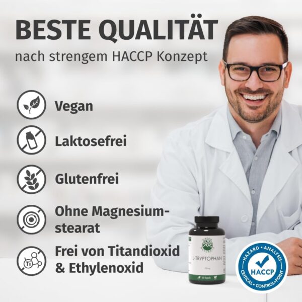 L-Tryptophan - Hochdosiert: 700 mg je Kapsel - 6 Monate Vorrat (180 Kapseln) - Vegan & ohne Zusatzstoffe - Apothekenqualität - Green Naturals® – Bild 5