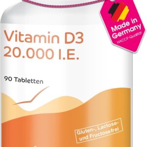 Vitamin D3 20000 I.E. - 90 Tabletten - nur 1 Tablette alle 20 Tage - hochdosiert - Cholecalciferol | Vitamintrend®
