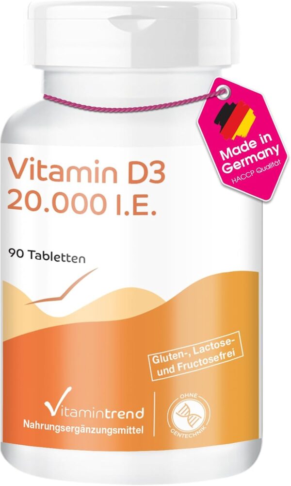 Vitamin D3 20000 I.E. - 90 Tabletten - nur 1 Tablette alle 20 Tage - hochdosiert - Cholecalciferol | Vitamintrend®