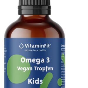 VitaminFit Kinder Omega-3-Tropfen Nahrungsergänzung für Kinder - Flüssig - DHA - EPA - ALA - Fischfrei - 100% Pflanzlich - Vegan - 50 ml