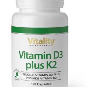 Vitamin Express Vitamin D3 K2 Hochdosiert, D 5000 IE + K2 200 mcg Premium All Trans MK7 I 90 Mini-Kapseln Hochdosiert I hohe Bioverfügbarkeit, frei von Zusatzstoffen I Vitality Nutritionals