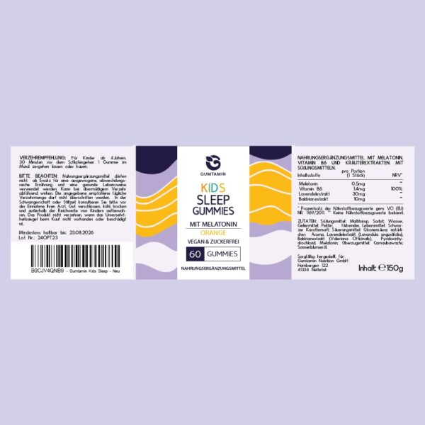 Gumtamin Sleep Kinder Melatonin Gummies - 60 Melatonin Gummibärchen zuckerfrei - vegane Melatonin Gummies speziell für Kinder entwickelt (60 Stück) – Bild 5