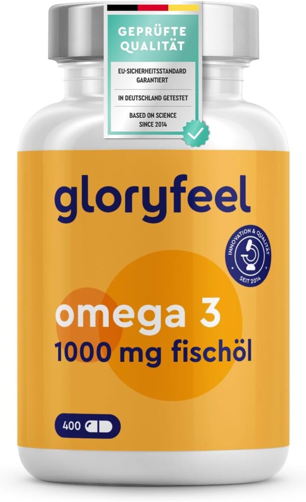 Omega 3 400 Kapseln (+1 Jahr) - 1.000 mg Fischöl pro Kapsel - Essentielle Omega 3 Fettsäuren mit EPA & DHA - Nachhaltiger Fischfang, Laborgeprüft, ohne Zusätze in Deutschland hergestellt