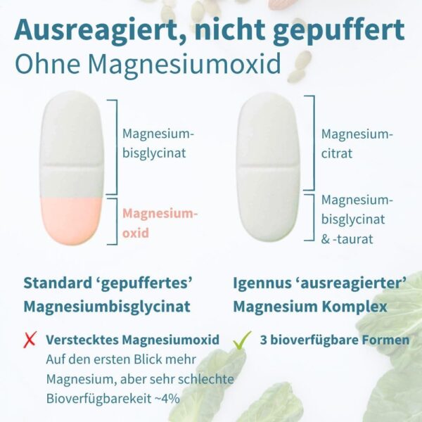 Triple Magnesium Komplex, Magnesium Glycinat, Taurat & Citrat, hohe Bioverfügbarkeit und Absorption, magenfreundlich, vegan und hypoallergen, 60 Tabletten, von Igennus – Bild 4