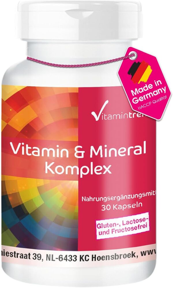 Vitamin & Mineral Komplex - 30 Kapseln ! 1-MONATS-VORRAT ! Multivitamin-Präparat in sicherer Dosierung - Bioverfügbare Supplements aus Deutschland | Vitamintrend®