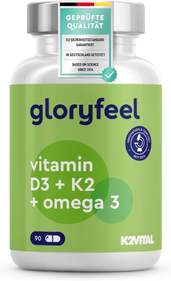 Vitamin D3 K2 Omega 3-5000 IE + K2VITAL® + 1000mg Fischöl Triglyceride Form (DHA + EPA) - 99,7+% All-Trans Vitamin K2 MK7 - Hochdosiert, laborgeprüft in Deutschland hergestellt