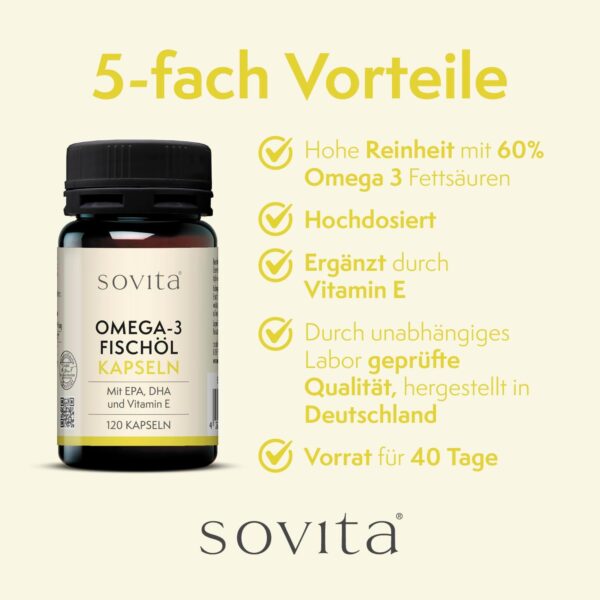 sovita | Omega-3 Fischöl Kapseln mit Vitamin E | Hochdosiert | Zellschutz & Herzgesundheit | 120 Kapseln – Bild 3