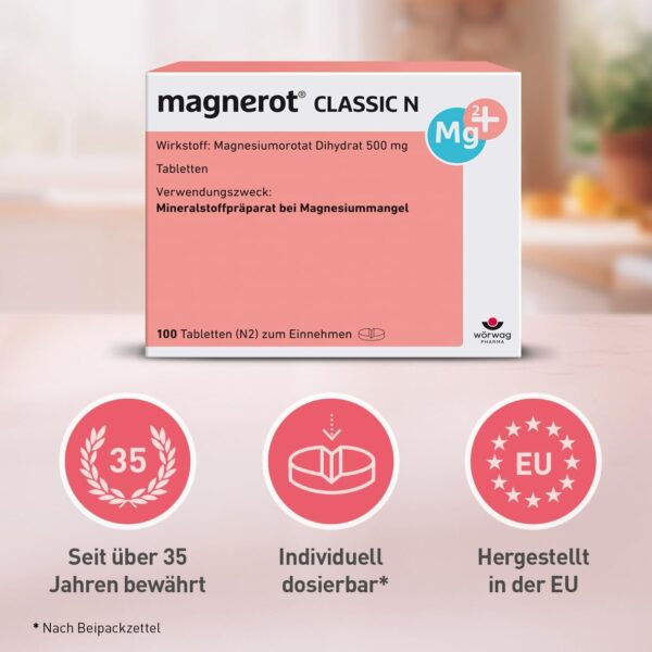 magnerot CLASSIC N Tabletten, 200 Stück: Magnesium gegen Muskel- und Wadenkrämpfe infolge von Magnesiummangel, Entspannung für Muskeln und Nerven mit Magnesiumorotat, unterstützt die Muskelfunktion – Bild 6