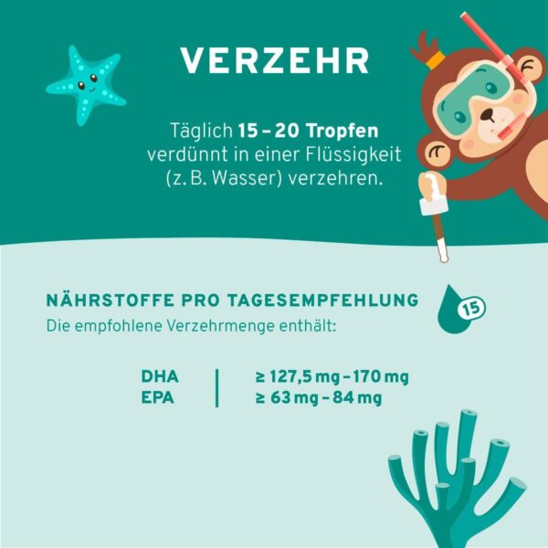 InnoNature Omega 3 Tropfen Kids | natürlich aus der Mikroalge Schizochytrium | 30ml, DHA 127-170mg, EPA 63-84mg | Empfohlen für Kinder ab 4 Jahren – Bild 3