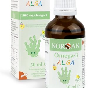 NORSAN Omega-3 ALGA Öl vegan 50ml / hochdosiertes Omega-3 vegan für Kinder 1.000 mg pro Portion/Omega-3 Algenöl reich an DHA/Tagesdosis 2 ml ab 35 kg Algenöl Omega-3 ALGA Öl vegan