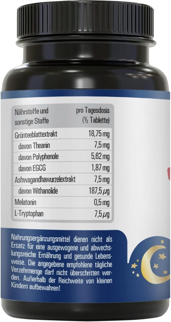 Vihado Melatonin Tabletten hochdosiert - 370 Nächte FORTE Komplex vegan - Rein ohne Zusätze - Plus L-Theanin, L-Tryptophan, Ashwagandha, 185 Tabletten,Melatonin,1 – Bild 2