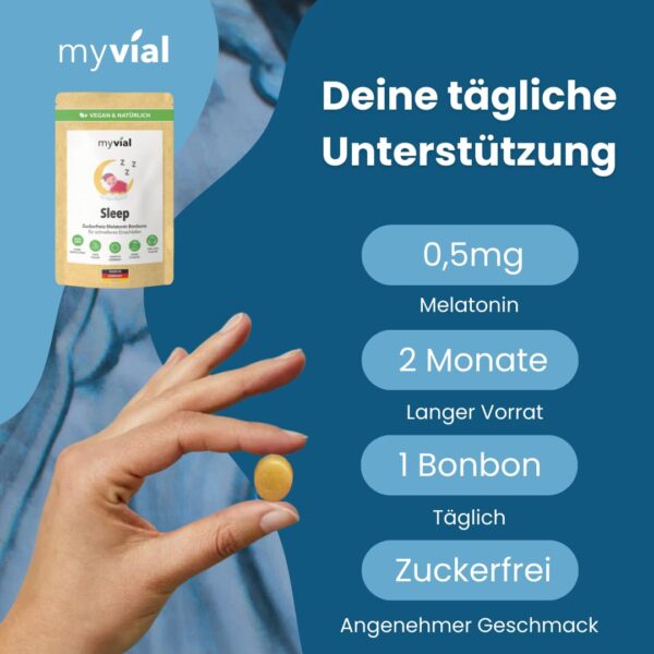 Sleep Melatonin Bonbons zuckerfrei 60 Stück Lutschbonbon ohne Zucker Alternative zu Melatonin Kapseln & Melatonin Gummis vegan produziert in Deutschland – Bild 4