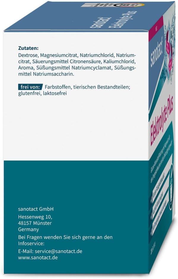 sanotact Elektrolyte Plus (20 Beutel) • Elektrolyt Pulver für Flüssigkeitshaushalt • Kalium & Magnesium für Elektrolytgleichgewicht • 100% Vegan • Recovery Drink • Mit Orangengeschmack – Bild 4