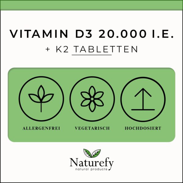 Vitamin D3 K2 Hochdosiert 20.000 – 240 Tabletten – VitaminD 20.000 IE – Vitamin D3 K2 Tabletten – Vitamine D3 + K2 Hochdosiert – Bild 5