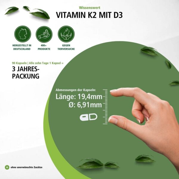 Fairvital | Vitamin D3 + K2 Kapseln - 90 Kapseln - Vitamin D3 10.000 I.E Depot + Vitamin K2 MK-7 200mcg pro Kapsel - HOCHDOSIERT & Vegan - nur 1 Kapsel alle 10 Tage – Bild 7
